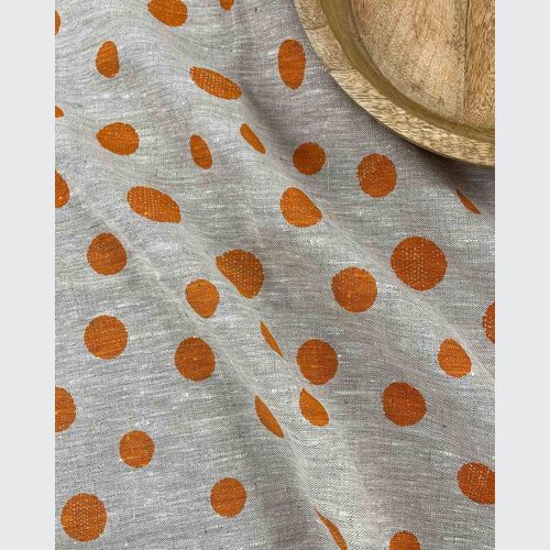 Hand-printed 100% Linen Tea Towel - Spots, Orange
