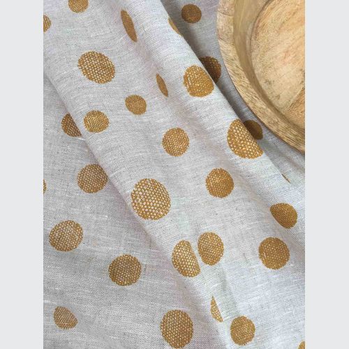 Hand-printed 100% Linen Tea Towel - Spots, Mustard