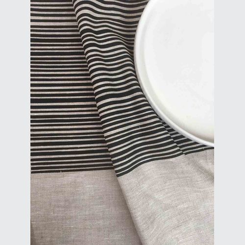 Hand-printed 100% Linen Tea Towel - Stripes, Black
