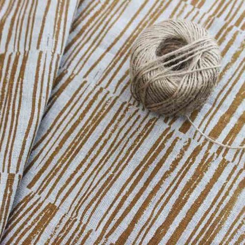 Hand-printed 100% Linen Tea Towel - Twigs, Mustard