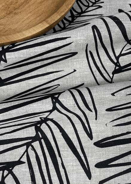 Hand-printed 100% Linen Tea Towel - Leaf, Black