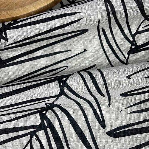 Hand-printed 100% Linen Tea Towel - Leaf, Black