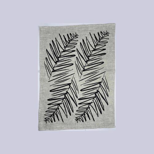 Hand-printed 100% Linen Tea Towel - Leaf, Black
