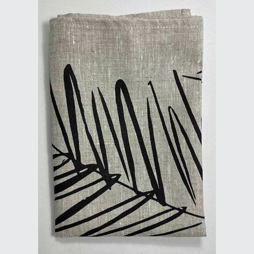 Hand-printed 100% Linen Tea Towel - Leaf, Black