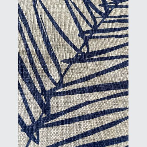 Hand-printed 100% Linen Tea Towel - Leaf, Navy Blue