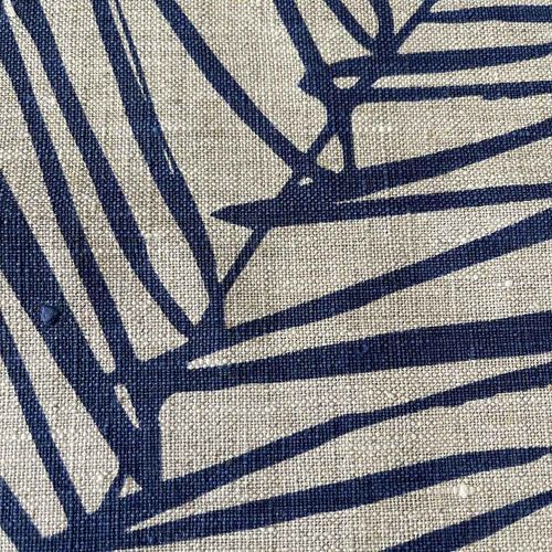 Hand-printed 100% Linen Tea Towel - Leaf, Navy Blue