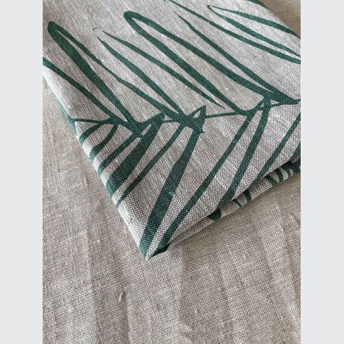Hand-printed 100% Linen Tea Towel - Leaf, Sage Green