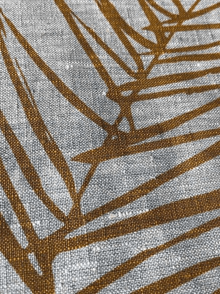 Hand-printed 100% Linen Tea Towel - Leaf, Mustard