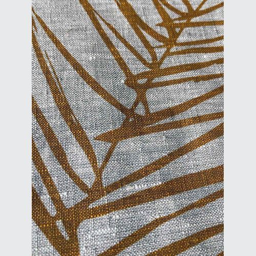 Hand-printed 100% Linen Tea Towel - Leaf, Mustard