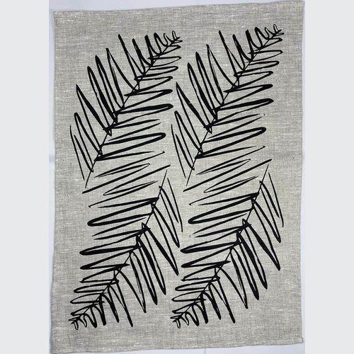 Hand-printed 100% Linen Tea Towel - Leaf, Sage Green