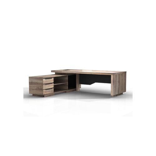 LARKIN Executive Desk with Left Return 2.4M - Warm Oak & Black