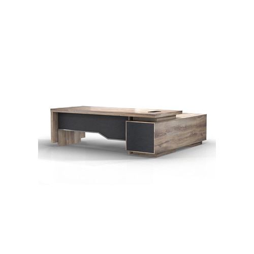LARKIN Executive Desk with Left Return 2.4M - Warm Oak & Black