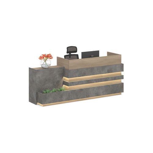 KERAN  Reception Desk 2.44M Left Panel - Acacia & Carbon Grey Colour