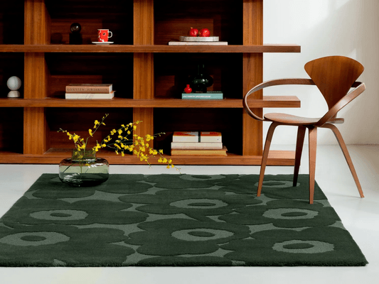 Marimekko Unikko - Dark Green | 100% Wool Designer Floor Rug