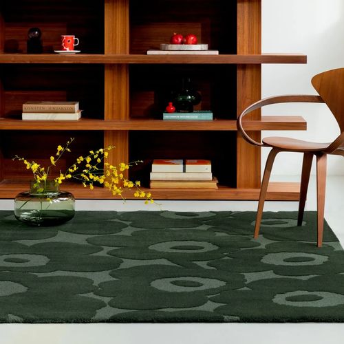 Marimekko Unikko - Dark Green | 100% Wool Designer Floor Rug