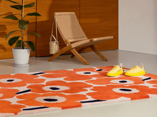 Marimekko Unikko - Orange Red | 100% Wool Designer Floor Rug