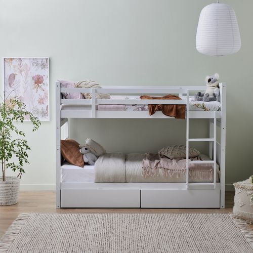 Myer White Single Bunk Bed with Storage | Hardwood Fram