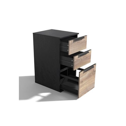 TRIBECA 3 Drawer Filing Cabinet - Warm Oak & Black