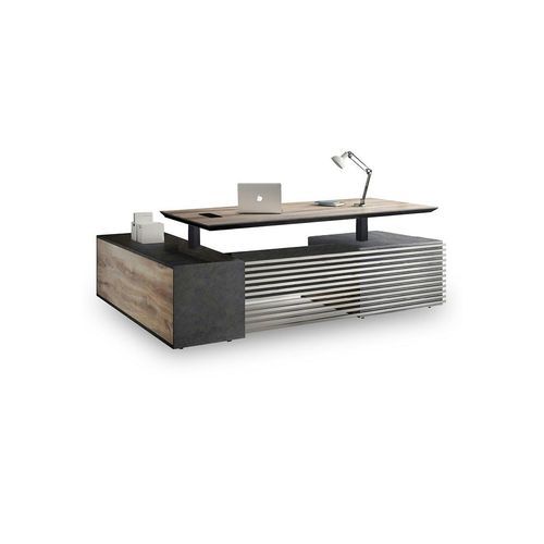 PHOENIX 2.0 - Sit Stand Electric Lift Executive Desk with Right Return 2.8m - Warm Oak & Black