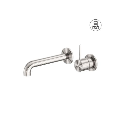 Mecca Wall Basin/Bath Mixer Separate Back Plate Handle Up 120mm Brushed Nickel