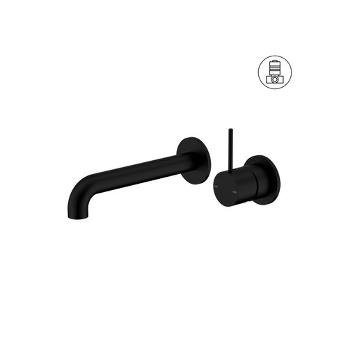 Mecca Wall Basin/Bath Mixer Separate Back Plate Handle Up 160mm Matte Black