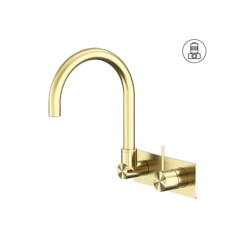 Mecca Wall Basin/Bath Mixer Swivel Spout Handle Up Brushed Gold