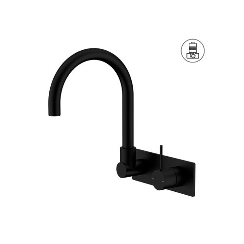 Mecca Wall Basin/Bath Mixer Swivel Spout Handle Up Matte Black