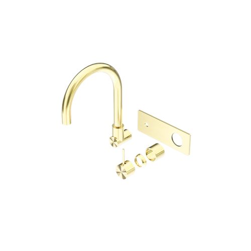 Mecca Wall Basin/Bath Mixer Swivel Spout Handle Up Trim Kits Only Brushed Gold