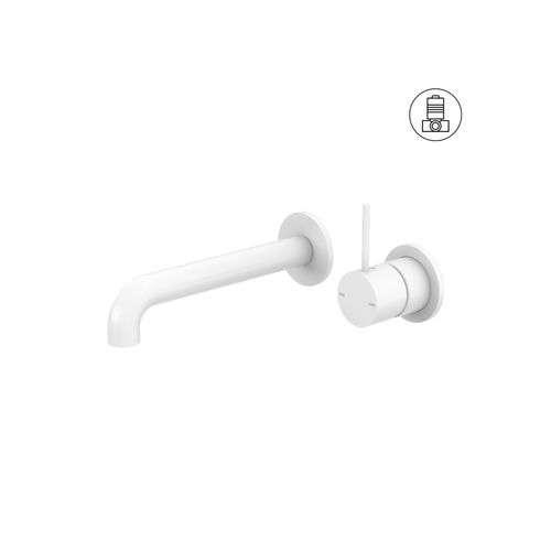 Mecca Wall Basin/Bath Mixer Separate Back Plate Handle Up 260mm Matte White
