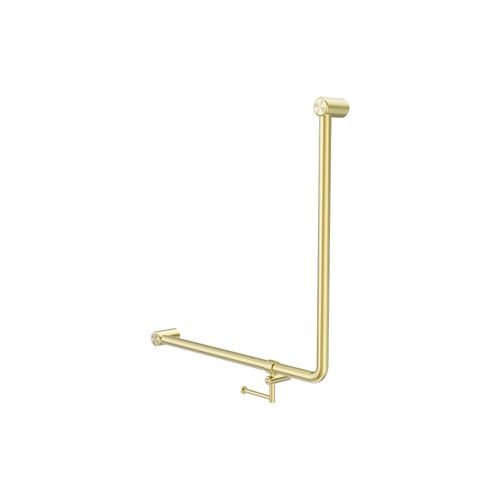 Mecca Care 32mm Ambulant 90 Degree Bent Tube Grab Rail 750X750mm With Toilet Roll Holder Brushed Gold