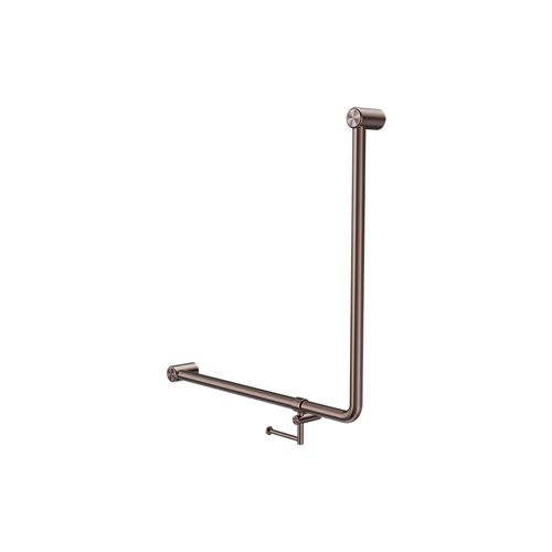 Mecca Care 32mm Ambulant 90 Degree Bent Tube Grab Rail 750X750mm With Toilet Roll Holder Brushed Bronze