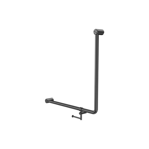 Mecca Care 32mm Ambulant 90 Degree Bent Tube Grab Rail 750X750mm With Toilet Roll Holder Gun Metal