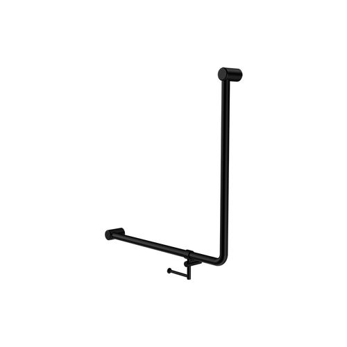 Mecca Care 32mm Ambulant 90 Degree Bent Tube Grab Rail 750X750mm With Toilet Roll Holder Matte Black