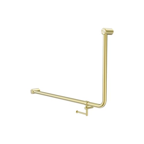 Mecca Care 32mm Ambulant 90 Degree Bent Tube Grab Rail 600X1000mm With Toilet Roll Holder Brushed Gold