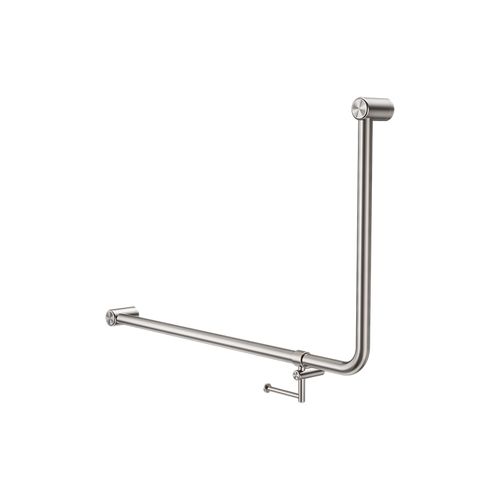 Mecca Care 32mm Ambulant 90 Degree Bent Tube Grab Rail 600X1000mm With Toilet Roll Holder Brushed Nickel
