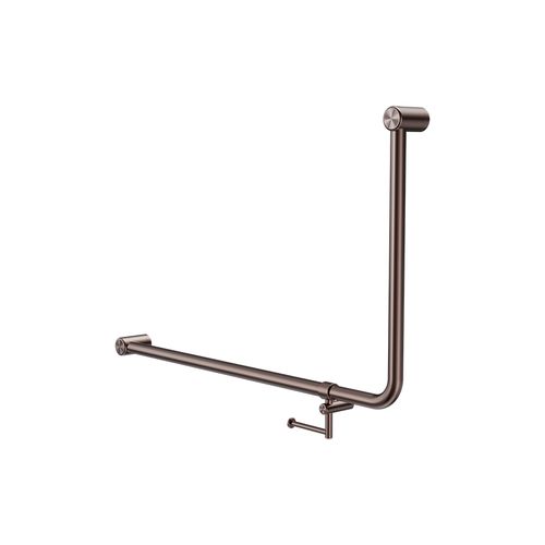 Mecca Care 32mm Ambulant 90 Degree Bent Tube Grab Rail 600X1000mm With Toilet Roll Holder Brushed Bronze