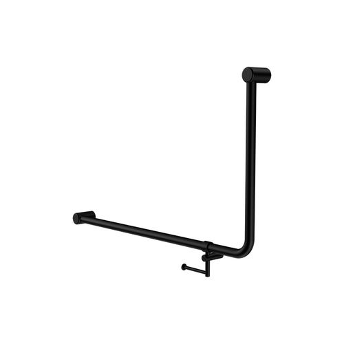 Mecca Care 32mm Ambulant 90 Degree Bent Tube Grab Rail 600X1000mm With Toilet Roll Holder Matte Black