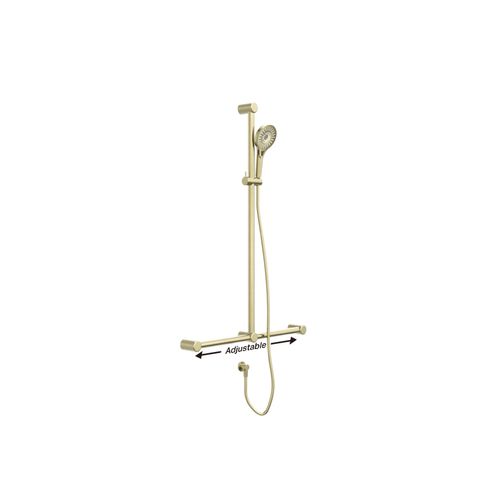 Mecca Care 32mm T Bar Grab Rail And Adjustable Shower Set 1100X750mm Brushed Gold