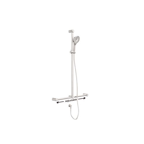 Mecca Care 32mm T Bar Grab Rail And Adjustable Shower Set 1100X750mm Brushed Nickel