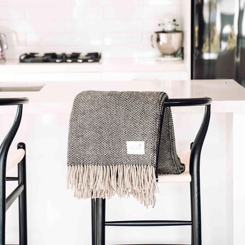 Ruanui Station Lambswool Throw -  Collier's Coal Chevron