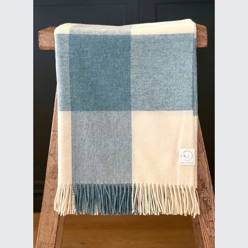 NZ Wool Throw - Checkboard, Aqua Blue | 100% Merino Wool