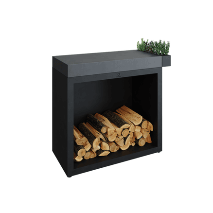 OFYR Butchers Block & Wood Storage w/ Ceramic Tabletop - Black