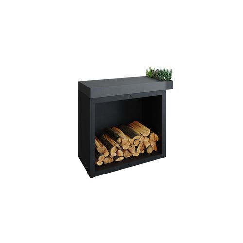 OFYR Butchers Block & Wood Storage w/ Ceramic Tabletop - Black