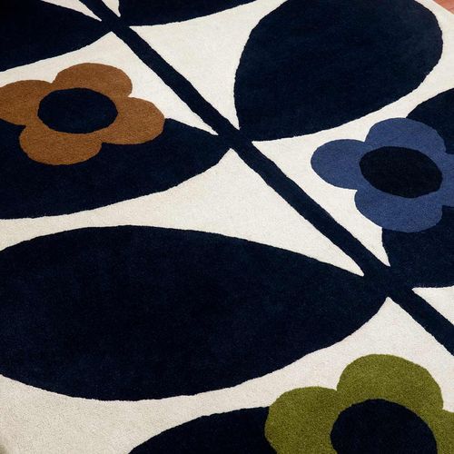 Orla Kiely Striped Wild Rose Rug - Fawn | 100% Wool Designer Floor Rug