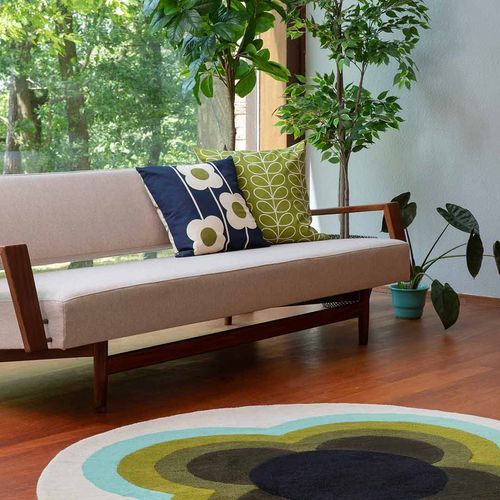 Orla Kiely Sunflower Rug - Olive | 100% Wool Round Floor Rug