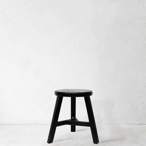 Recycled Elmwood Peasant Stool / Round / Black