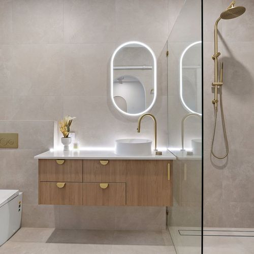 Pisa Oval Mirror with Matte White Stone Frame and LED light