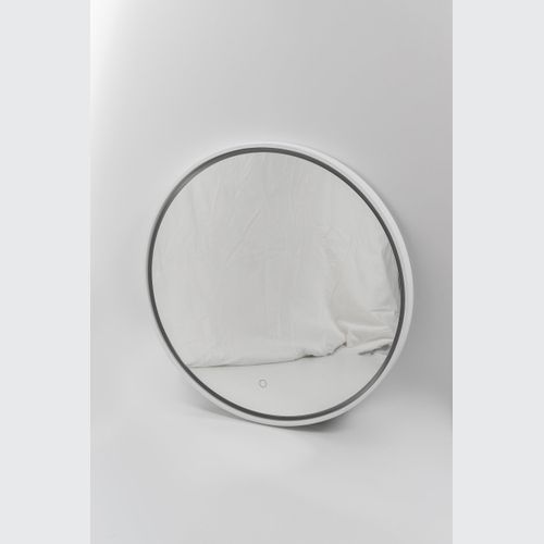 Puglia Round Mirror with Matte White Stone Frame and LED light