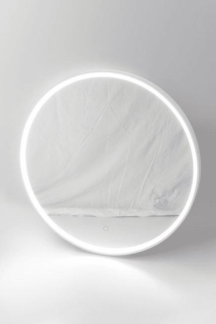 Puglia Round Mirror with Matte White Stone Frame and LED light