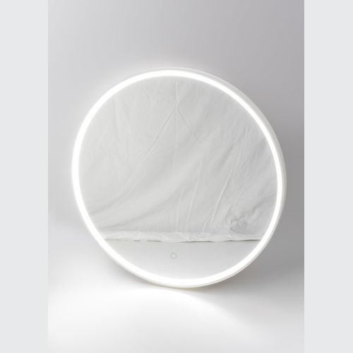Puglia Round Mirror with Matte White Stone Frame and LED light